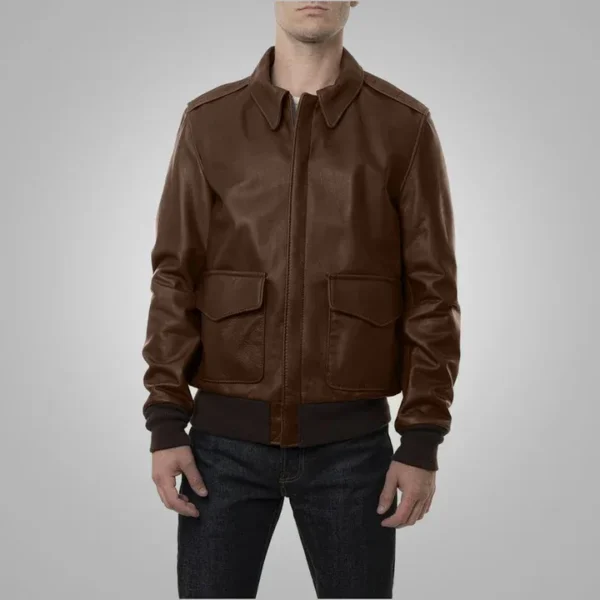 BROWN MEN LAMBSKIN  A-2 FLIGHT LEATHER JACKET - Image 2