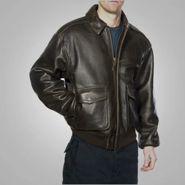 MENS VINTAGE LAMBSKIN A2 BROWN FLYING LEATHER JACKET - Image 3