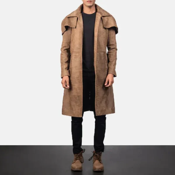Mens Classic Brown Cowhide Leather Duster Coat