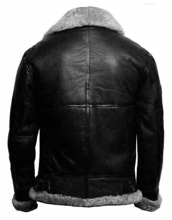 Men B3 Bomber Flying RAF Aviator Real Fur Collar Leather Jacket - Image 2