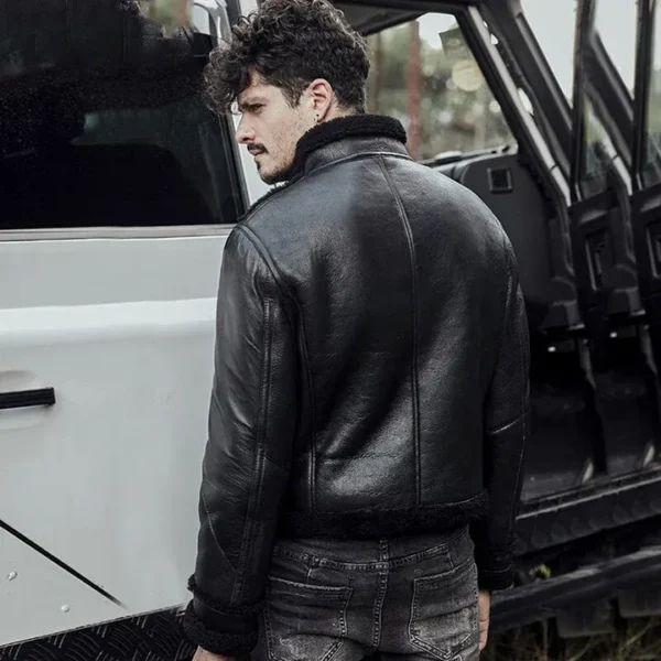 Men's B3 RAF Black Sheepskin Motorcycle Leather Shearling Jacket - Image 2