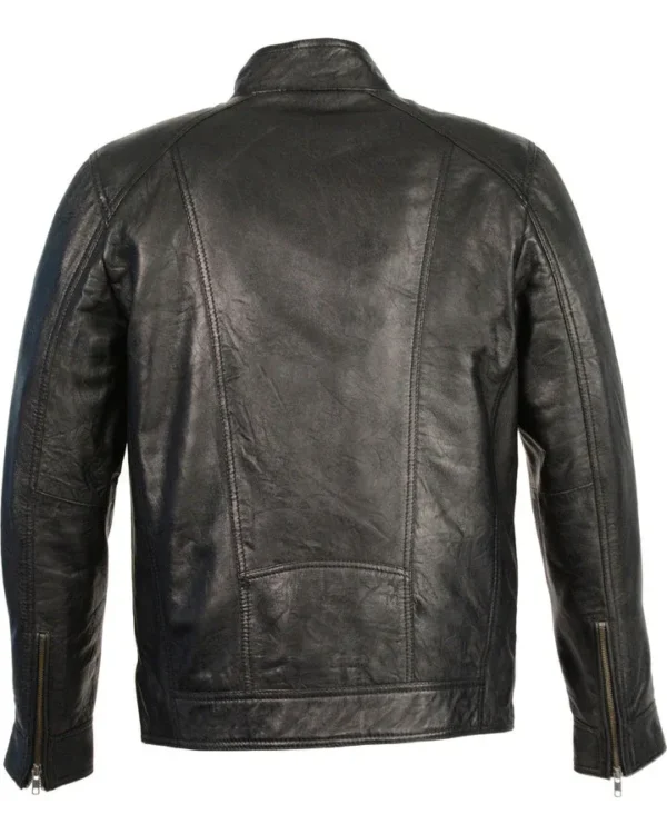 Men's BikerStyle CafeRacer Sheepskin Moto Leather Jacket - Image 2