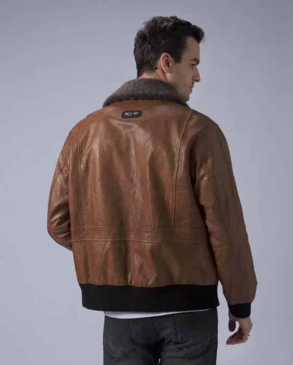 Brown G-1 Navy Leather Flight Jacket with Removable Fur Collar - Image 2