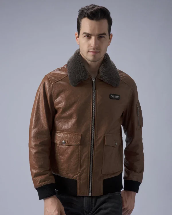 Brown G-1 Navy Leather Flight Jacket with Removable Fur Collar