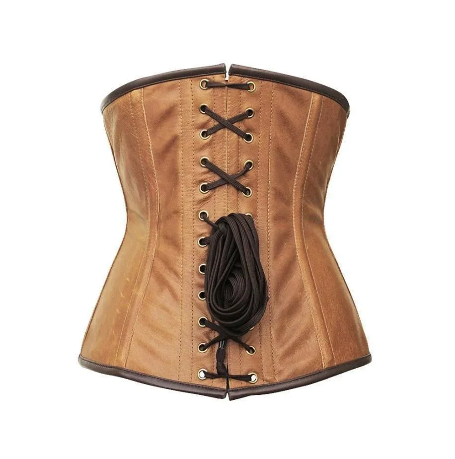 Flodin Red Brocade & Faux Leather Underbust Corset With Chain Details - Image 3
