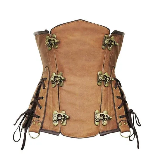 Flodin Red Brocade & Faux Leather Underbust Corset With Chain Details