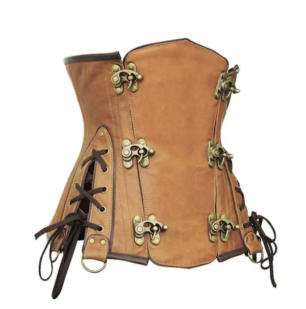 Flodin Red Brocade & Faux Leather Underbust Corset With Chain Details - Image 2