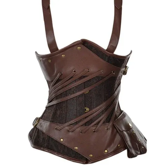 Borrego Brocade And Faux Leather Steampunk Underbust Corset - Image 2