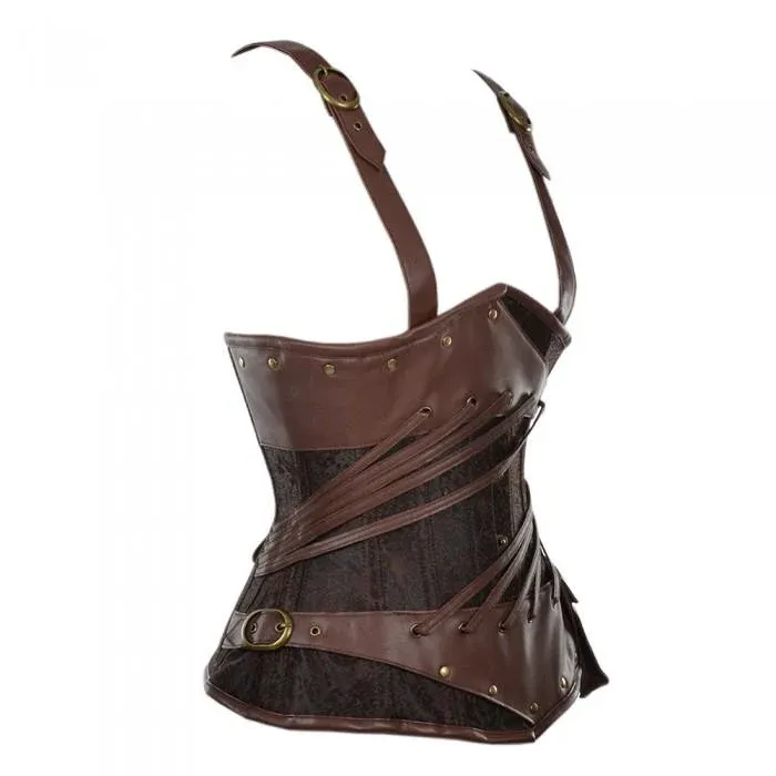 Borrego Brocade And Faux Leather Steampunk Underbust Corset - Image 3