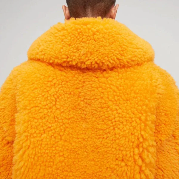 Buy Womens Orange Winter fox Fur Shearling Leather Jacket - Image 3