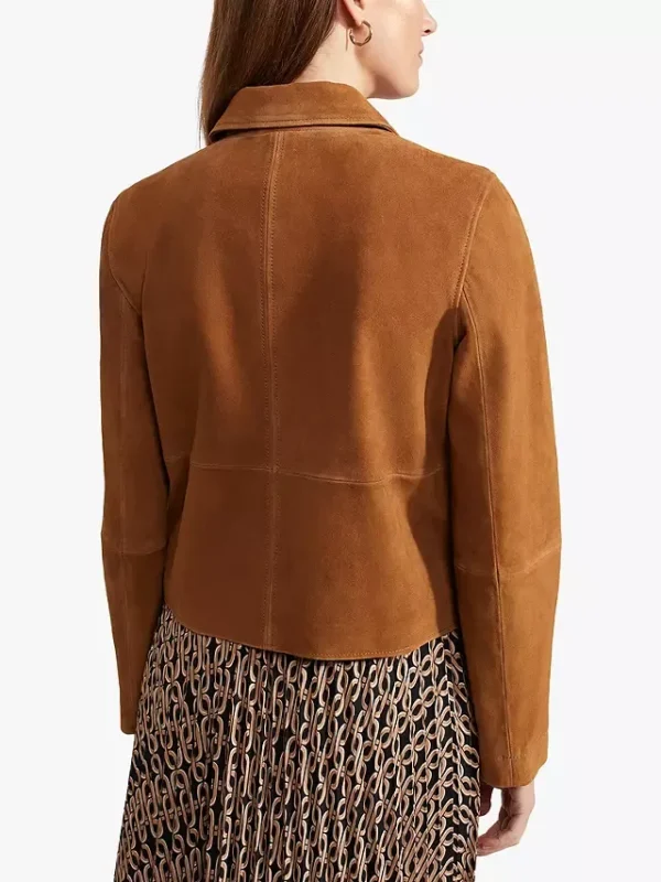 Hobbs Ashlee Button Suede Jacket, Tan - Image 2