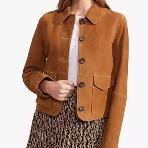 Hobbs Ashlee Button Suede Jacket, Tan