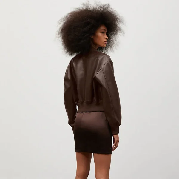 Brown Women's B3 Sheepskin Shearling Aviator Motorbike Leather Jacket - Image 2