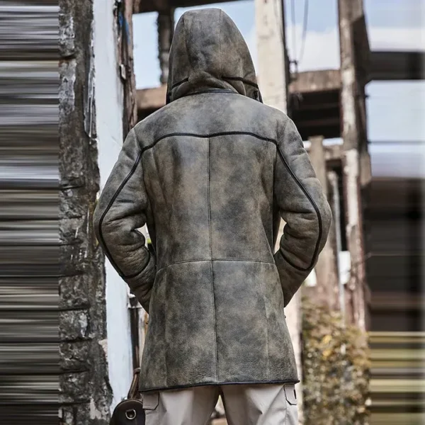 Men's B7 Hooded RAF Aviator Sheepskin Flying Fur Shearling Jacket Coat - Image 3