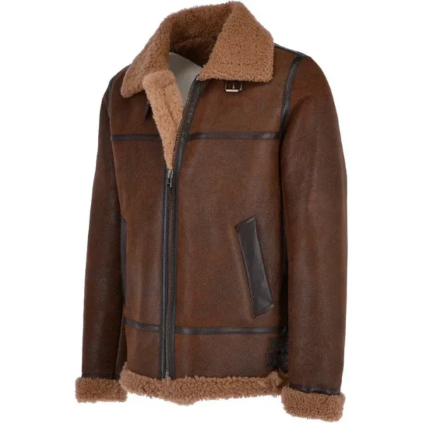 Men's B3 Aviator Sheepskin Shearling Bomber Leather Jacket - Image 2