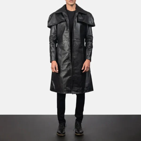 Mens Black Cowhide Leather Duster Coat