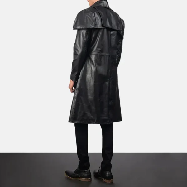 Mens Black Cowhide Leather Duster Coat - Image 2