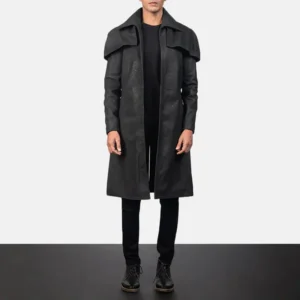 Men's Classic Black Leather Duster Coat
