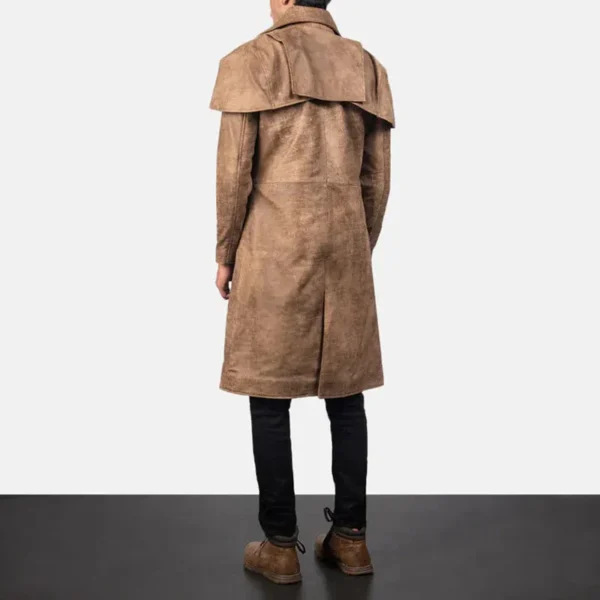 Mens Classic Brown Cowhide Leather Duster Coat - Image 2