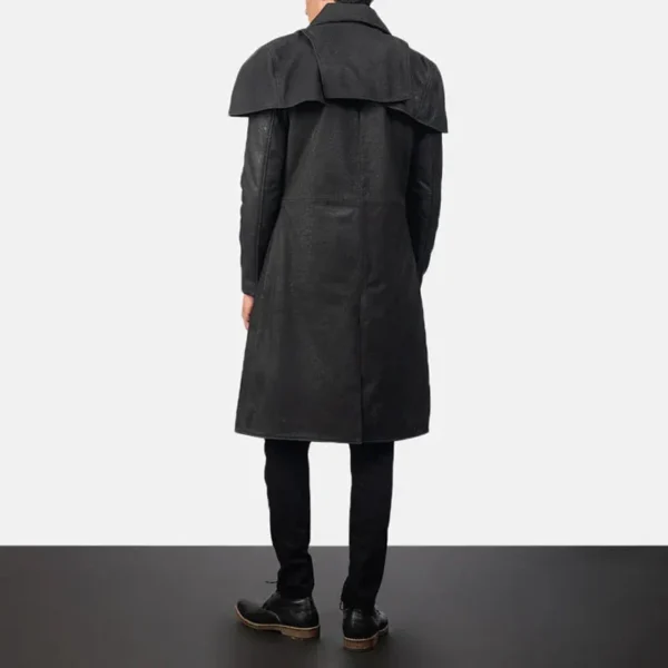 Men's Classic Black Leather Duster Coat - Image 2