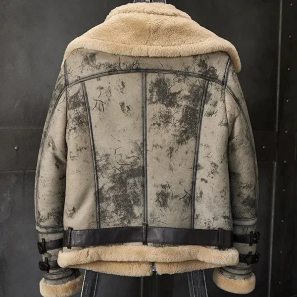 New Mens 2022 RAF Double Collar Waxed RAF Flying Sheepskin Shearling Jacket Coat - Image 3