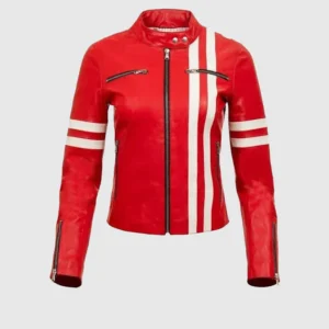 New Women's Red Racer Real Lamb Leather Jacket Coat