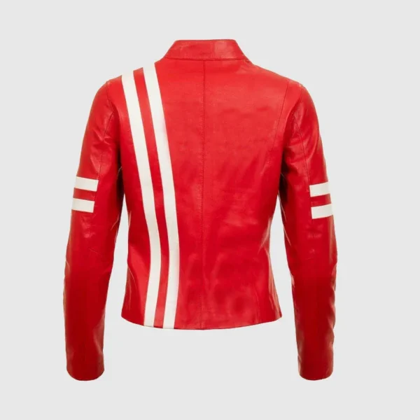 New Women's Red Racer Real Lamb Leather Jacket Coat - Image 2