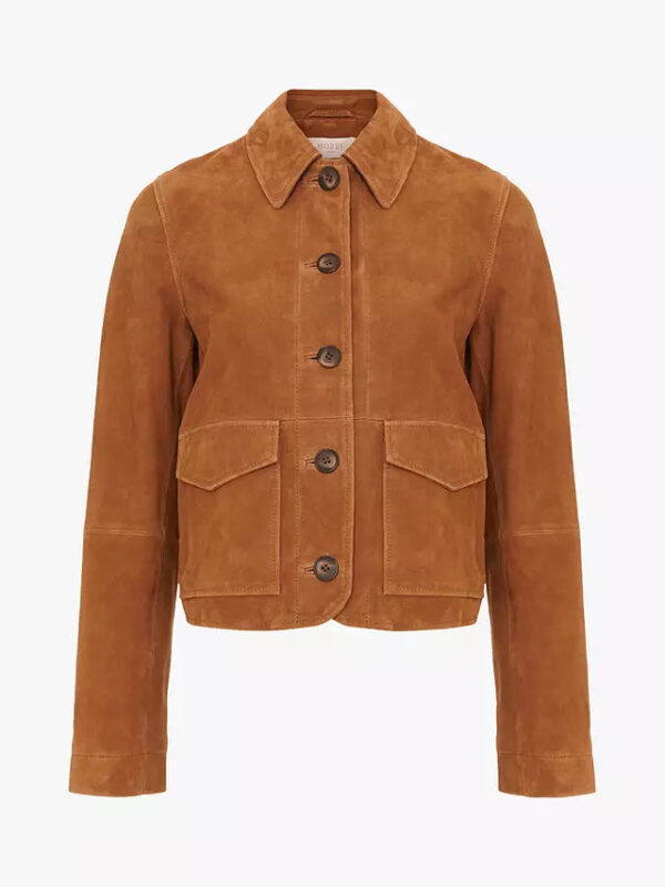 Hobbs Ashlee Button Suede Jacket, Tan - Image 5