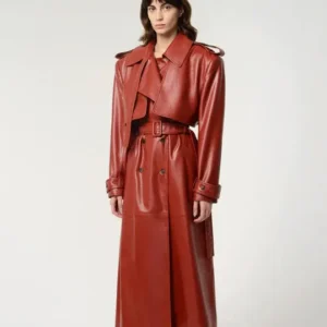 Buy Best Classic Looking Fashion Red Lambskin Leather Trench Coat