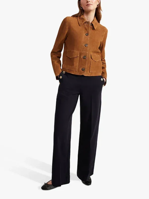 Hobbs Ashlee Button Suede Jacket, Tan - Image 3