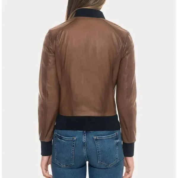Buy Best Fashion Sugar Brown Lambskin Soft Leather Bomber Jacket - Image 2