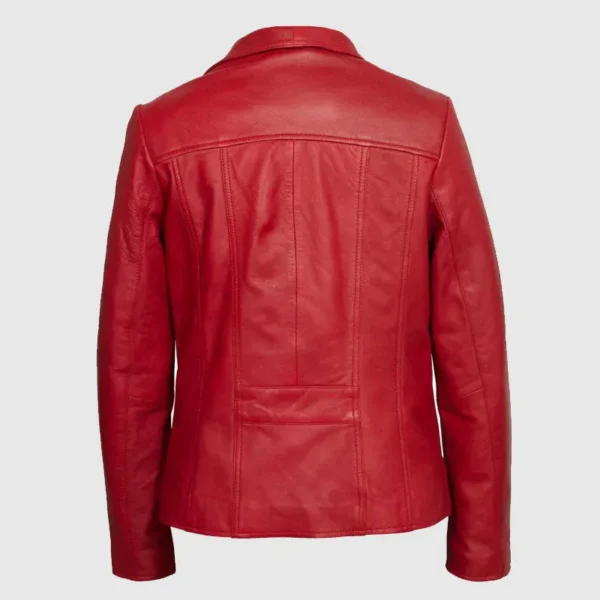 Women Red Leather Biker Jacket High Quality - Image 2