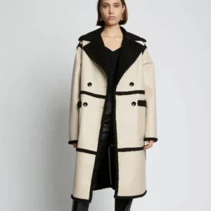 Women's Aviator Shearling Leather Trench Long Coat