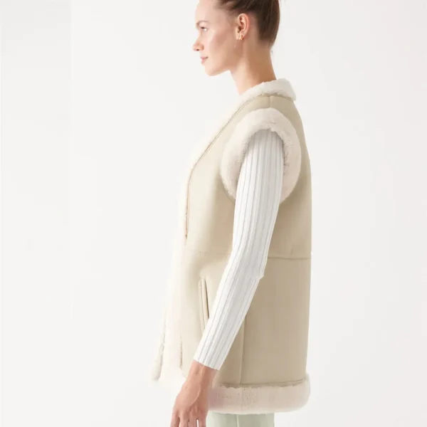 Women's Sheepskin Beige Leather Shearling Vest - Image 4