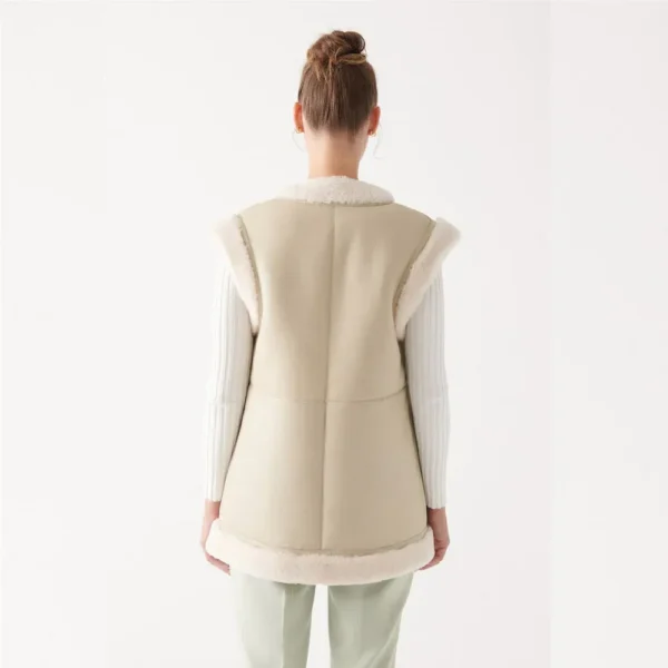 Women's Sheepskin Beige Leather Shearling Vest - Image 2