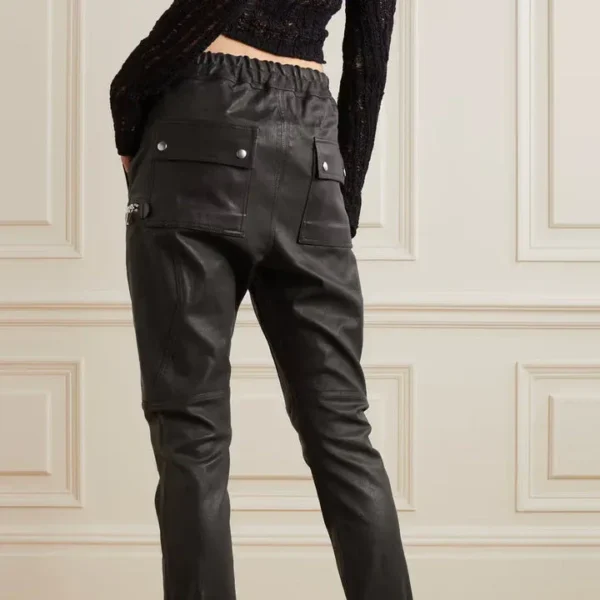 Women's Zipper Styled Black Leather Pants - Image 3