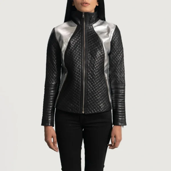 Buy Best Classic Looking Fashion Alia Metallic Black Leather Biker Jacket