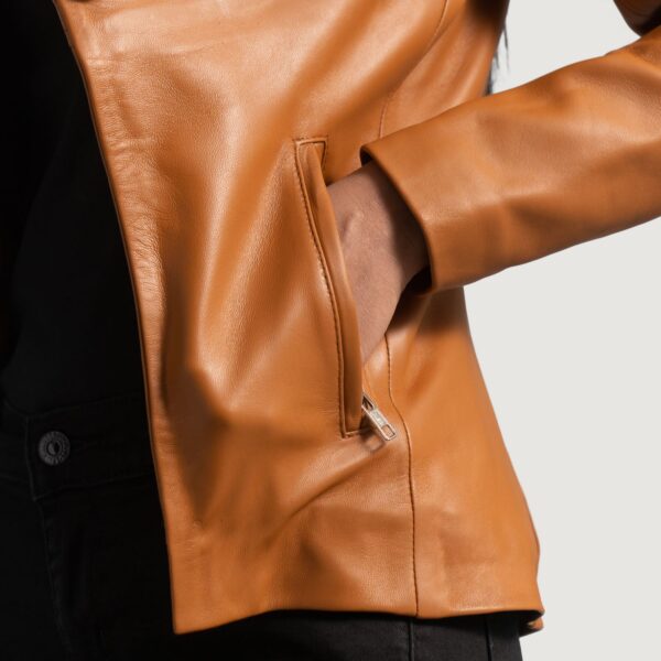Lee Tan Brown Leather Blazer - Image 4