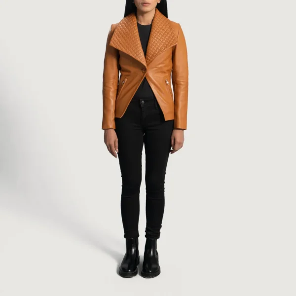 Lee Tan Brown Leather Blazer - Image 2