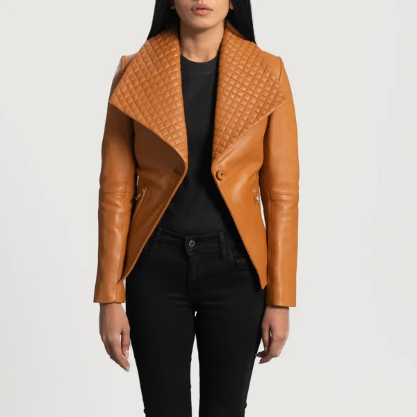 Lee Tan Brown Leather Blazer - Image 3