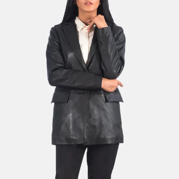 Marilyn Black Leather Blazer - Image 4
