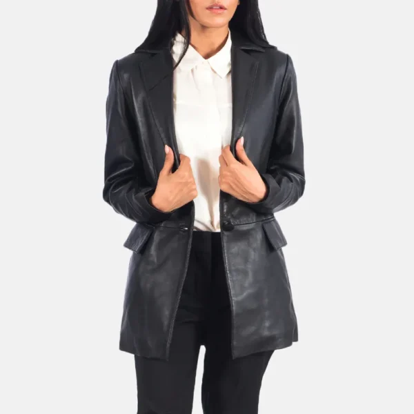 Marilyn Black Leather Blazer - Image 3
