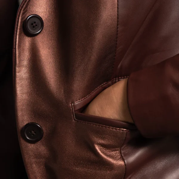 Ruby Metallic Maroon Leather Blazer - Image 4