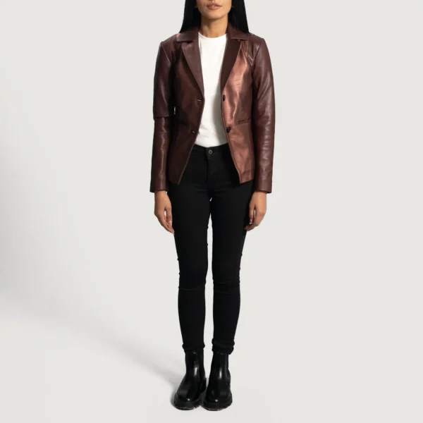 Ruby Metallic Maroon Leather Blazer - Image 3