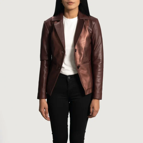 Ruby Metallic Maroon Leather Blazer - Image 6