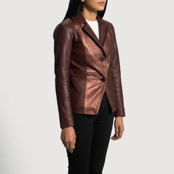 Ruby Metallic Maroon Leather Blazer - Image 5