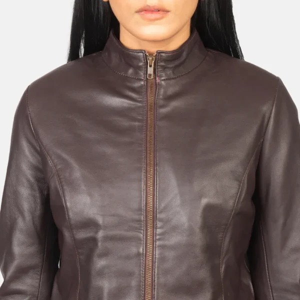 Buy Best Looking Style Fashion Rumella Maroon Leather Biker Jacket - Image 5