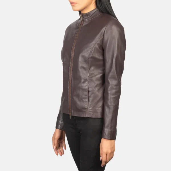 Buy Best Looking Style Fashion Rumella Maroon Leather Biker Jacket - Image 2