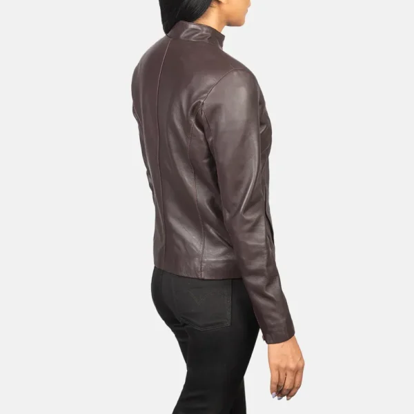 Buy Best Looking Style Fashion Rumella Maroon Leather Biker Jacket - Image 3