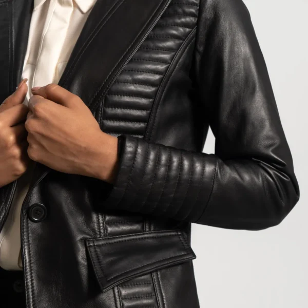 Selina Black Leather Blazer - Image 2